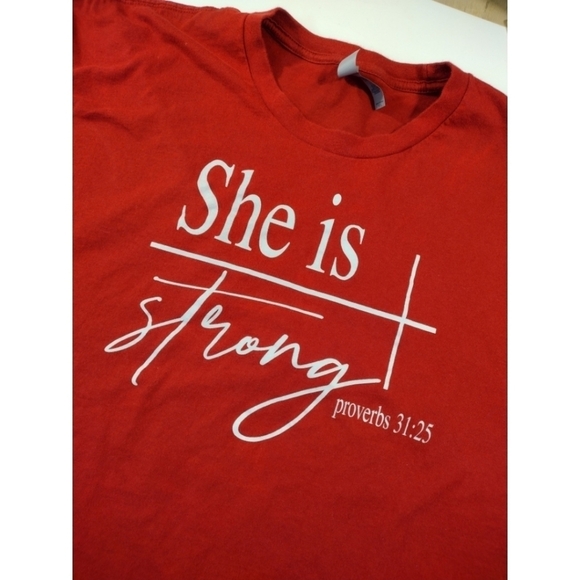 She is Strong Proverbs 31:25 red short sleeve t-shirt - Picture 6 of 10